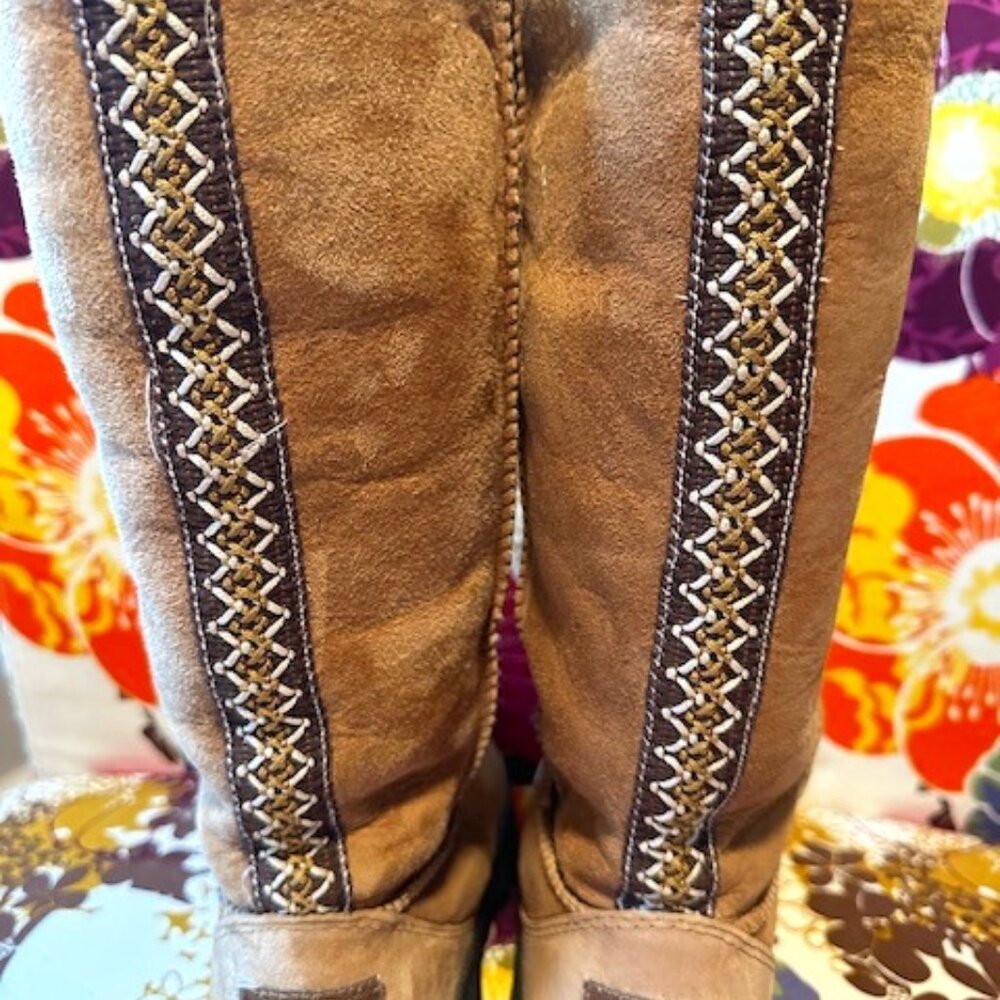 Authentic UGG® Ultimate Tall Braid Chestnut Sheepskin Boots - Size W6